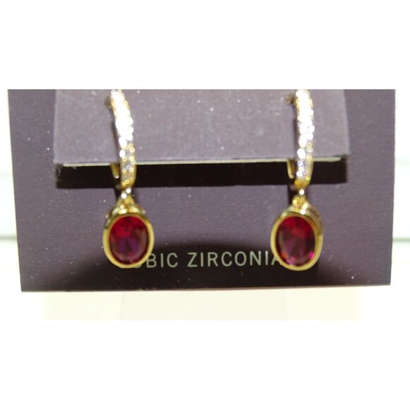 COPY - Anne Klein Gold-Tone Cubic Zirconia Red Oval Drop Earrings - Picture 3 of 4